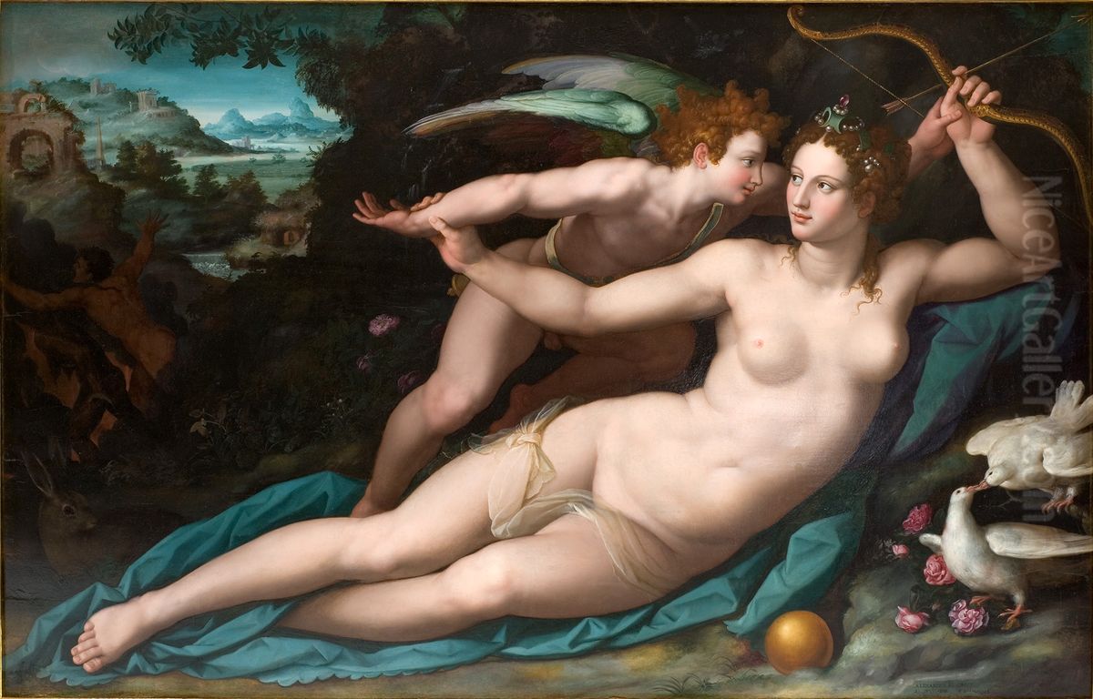 Venus and Cupid Oil Painting by Alessandro Allori