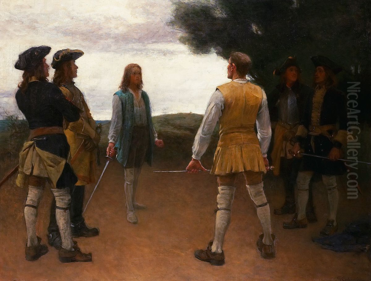 David   and  Goliath Oil Painting by Gustaf Cederstrom