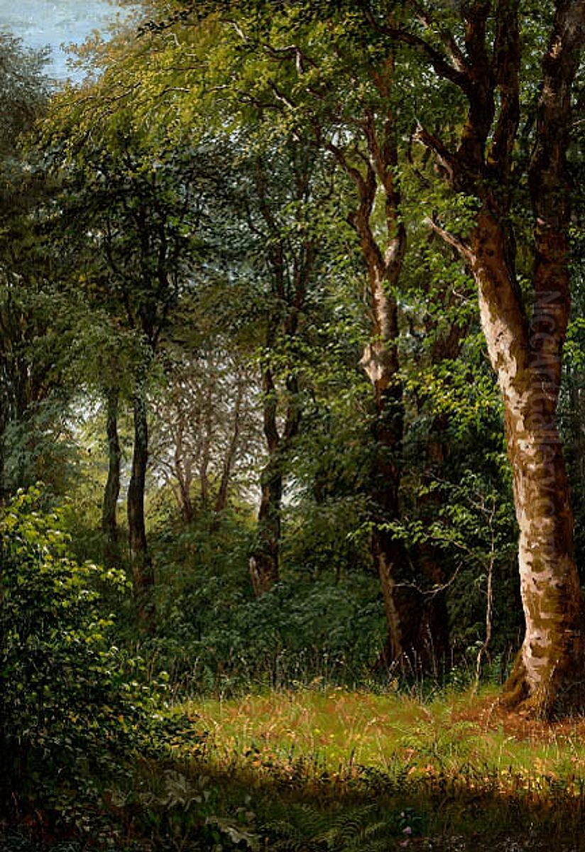 Lysning i en skov (Solfyldt plet i skoven). Oil Painting by Dankvart Dreyer
