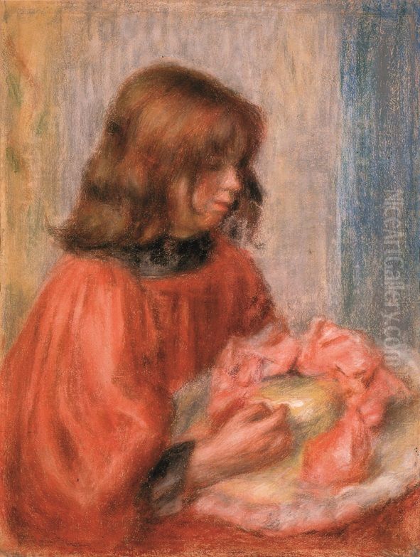 Girl with a hat Oil Painting by Pierre Auguste Renoir