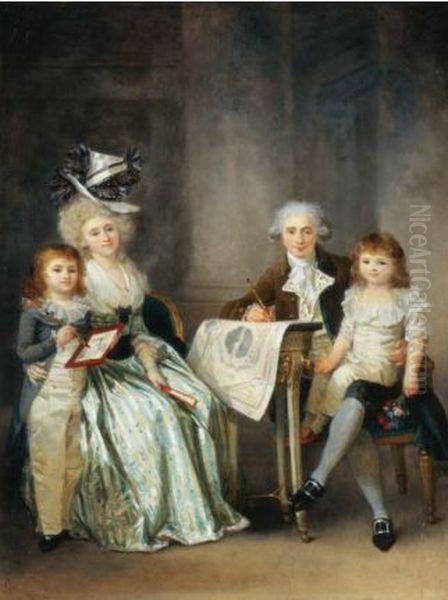 Portrait d'un architecte et de sa famille Oil Painting by Marguerite Gerard