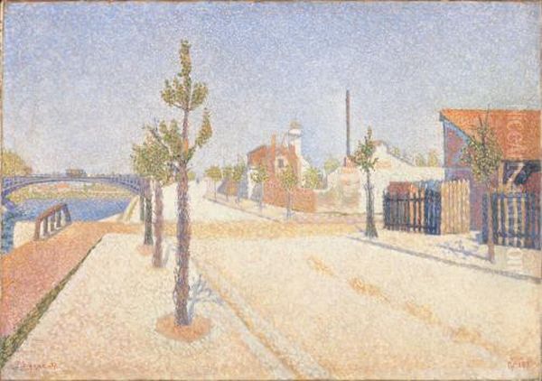 Quay at Clichy, Sun Oil Painting by Paul Signac