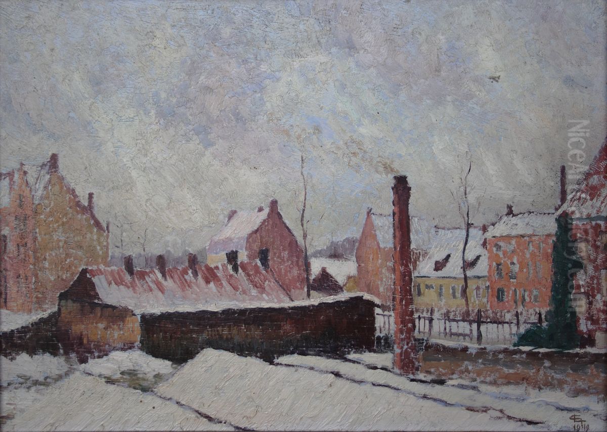 Neige a Bruges (esquisse) Oil Painting by Georges Emile Lebacq