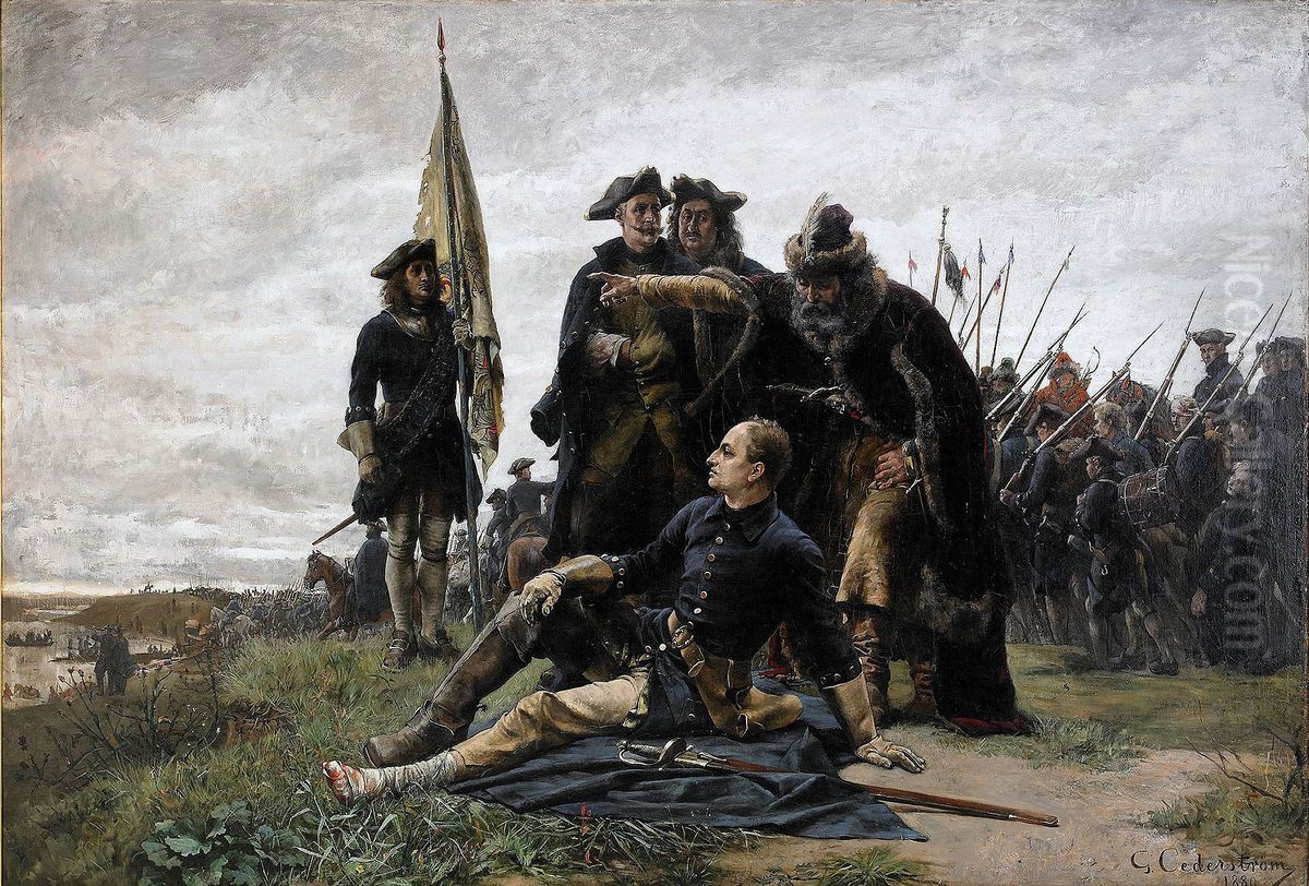 Karl XII and Ivan Mazepa after The Poltava Battle 1709 Oil Painting by Gustaf Cederstrom