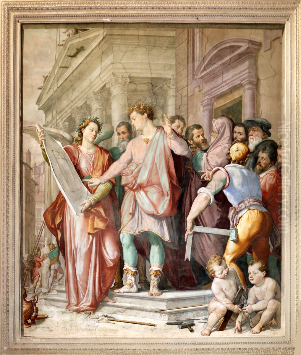 Building of the Temple of Salomon Oil Painting by Santi Di Tito
