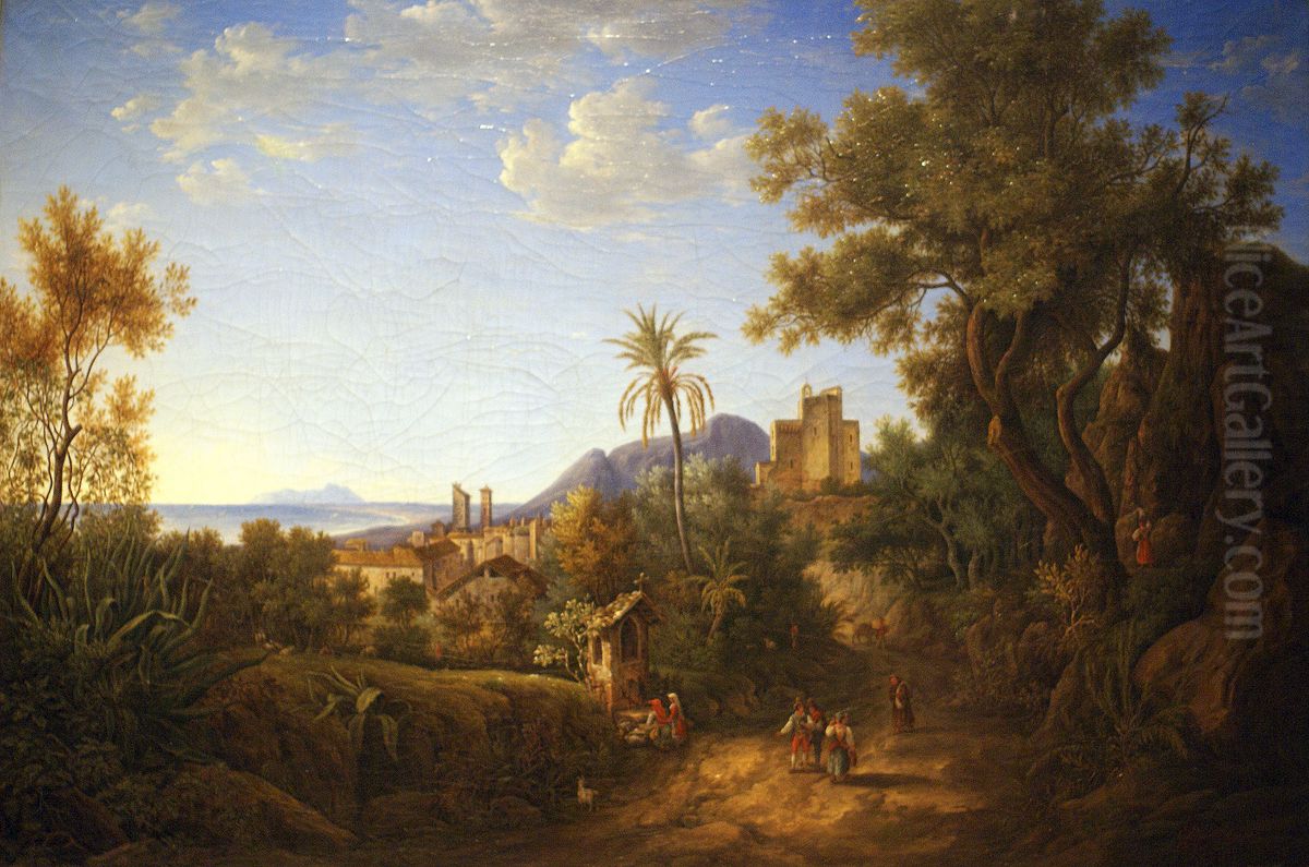View of Terracina Oil Painting by Eduard Primavesi
