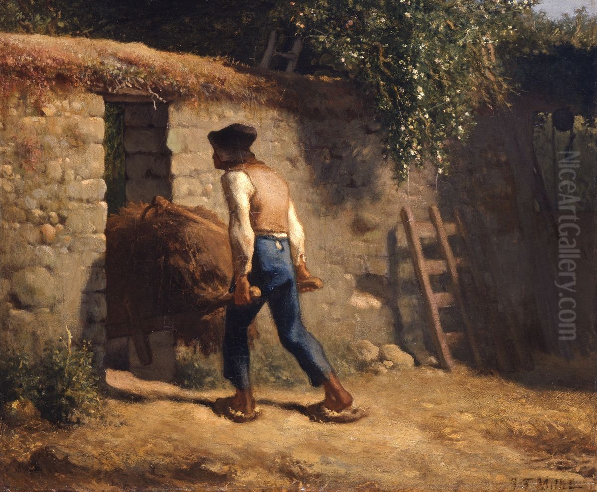 Peasant with a Wheelbarrow Oil Painting by Jean-Francois Millet