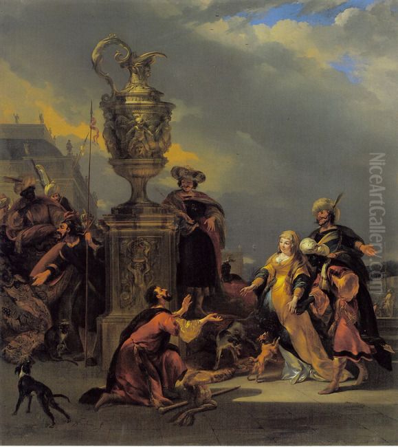Sarah recevant Abraham des mains du roi Abimelech Oil Painting by Nicolaes Pieterszoon Berchem