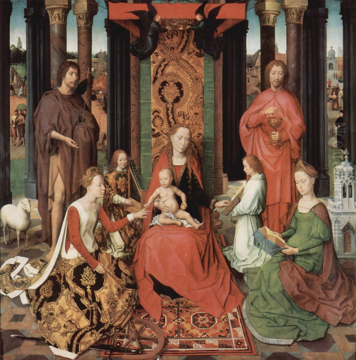 Sacra Conversazione with Saints John the Baptist, John the Evangelist, Catherine of Alexandria, and Barbara Oil Painting by (manner of) Memling, Hans
