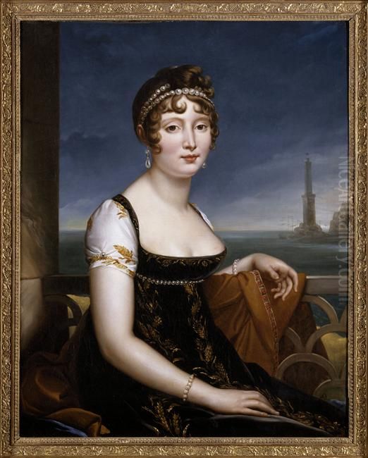 Portrait de Caroline Murat devant la baie de Naples Oil Painting by Francois Gerard