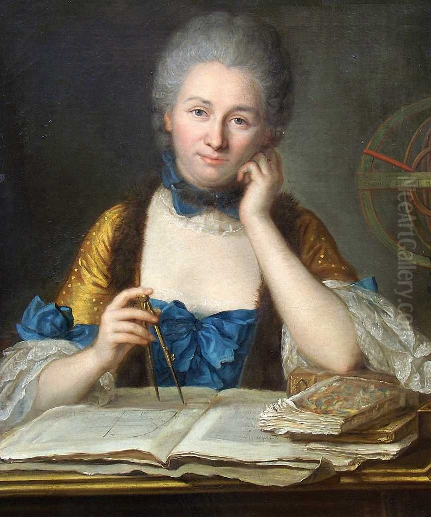 Madame Du Chatelet at her desk, detail Oil Painting by Maurice Quentin de La Tour