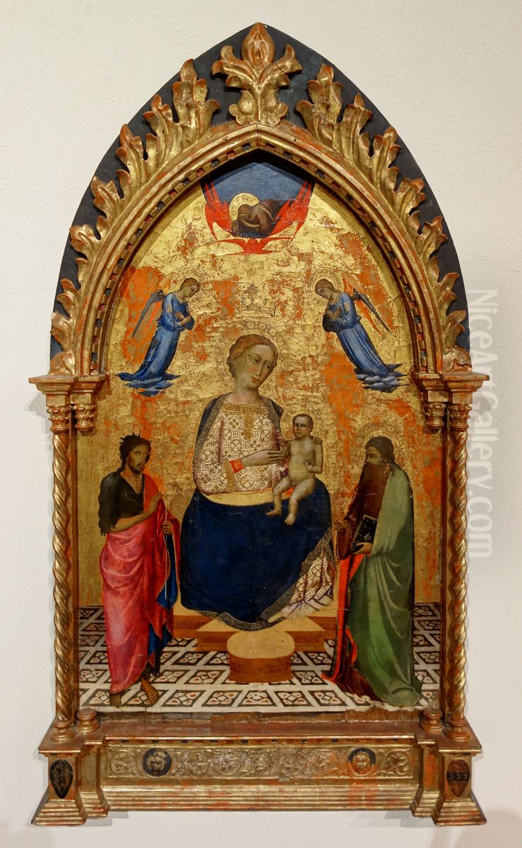 Virgin with child and the saints John the baptist and apostle Peter Oil Painting by Ambrogio di Baldese