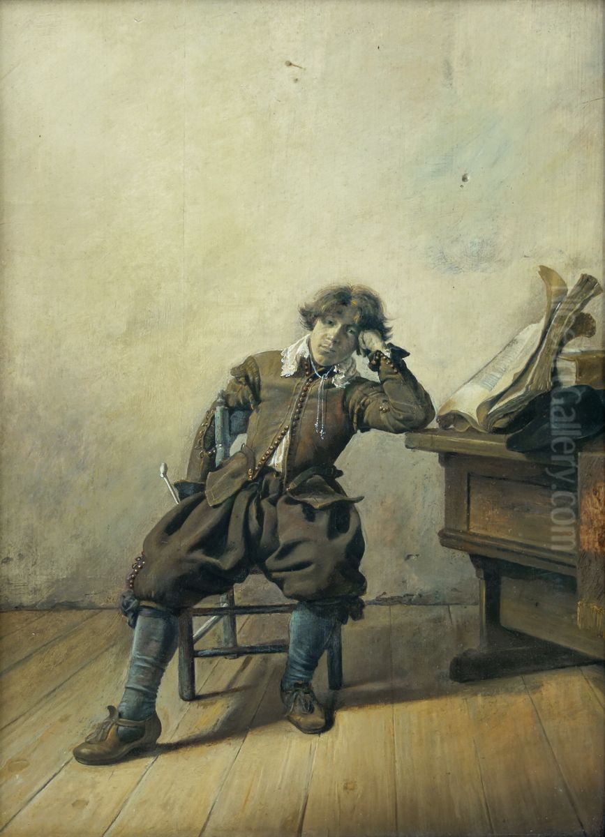 Sitting young gentleman with pipe and book Oil Painting by Pieter Codde