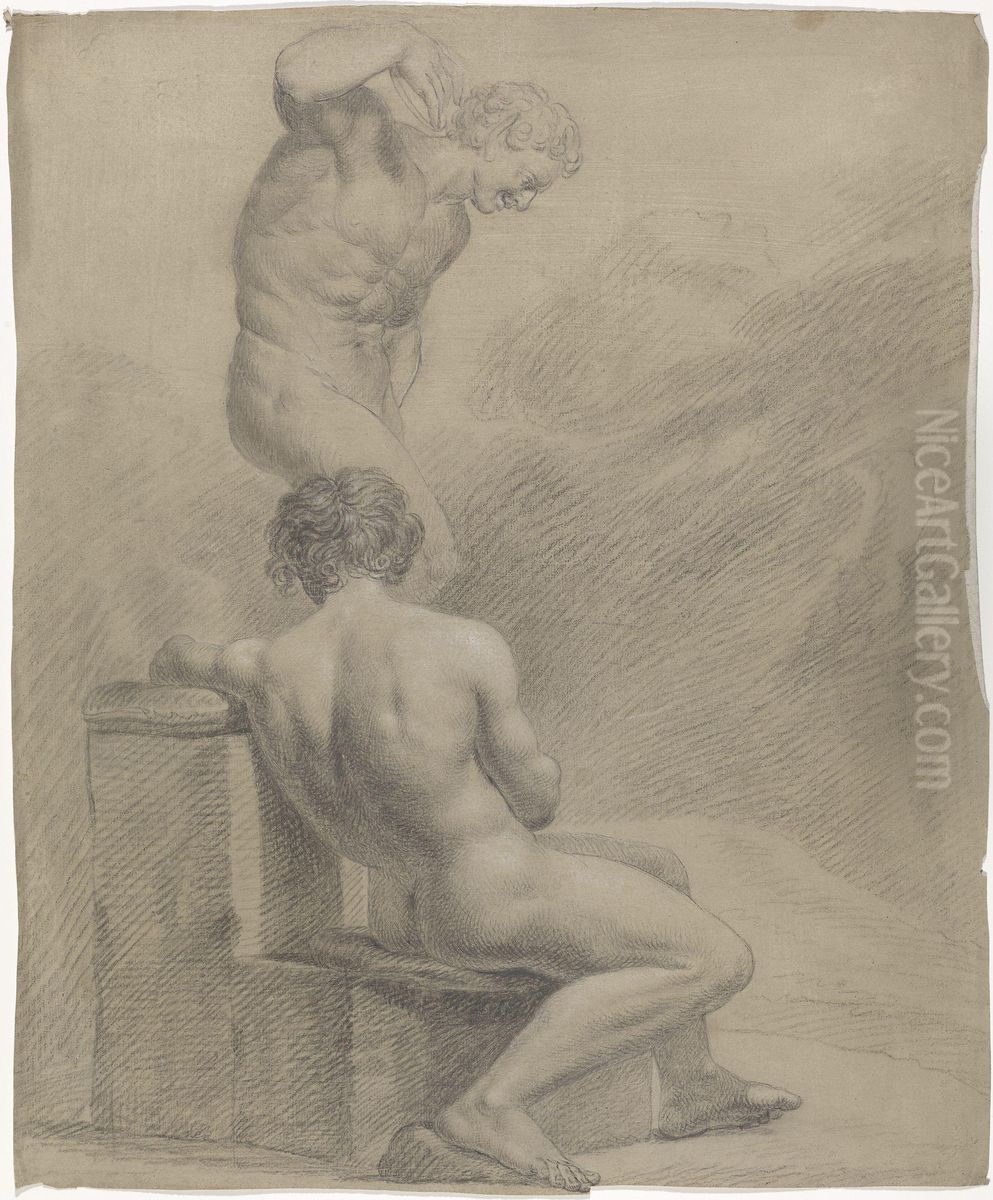 Mannsakt, sittende foran Medici Faunen Oil Painting by Johan Wilhelm Ludwig Dahl