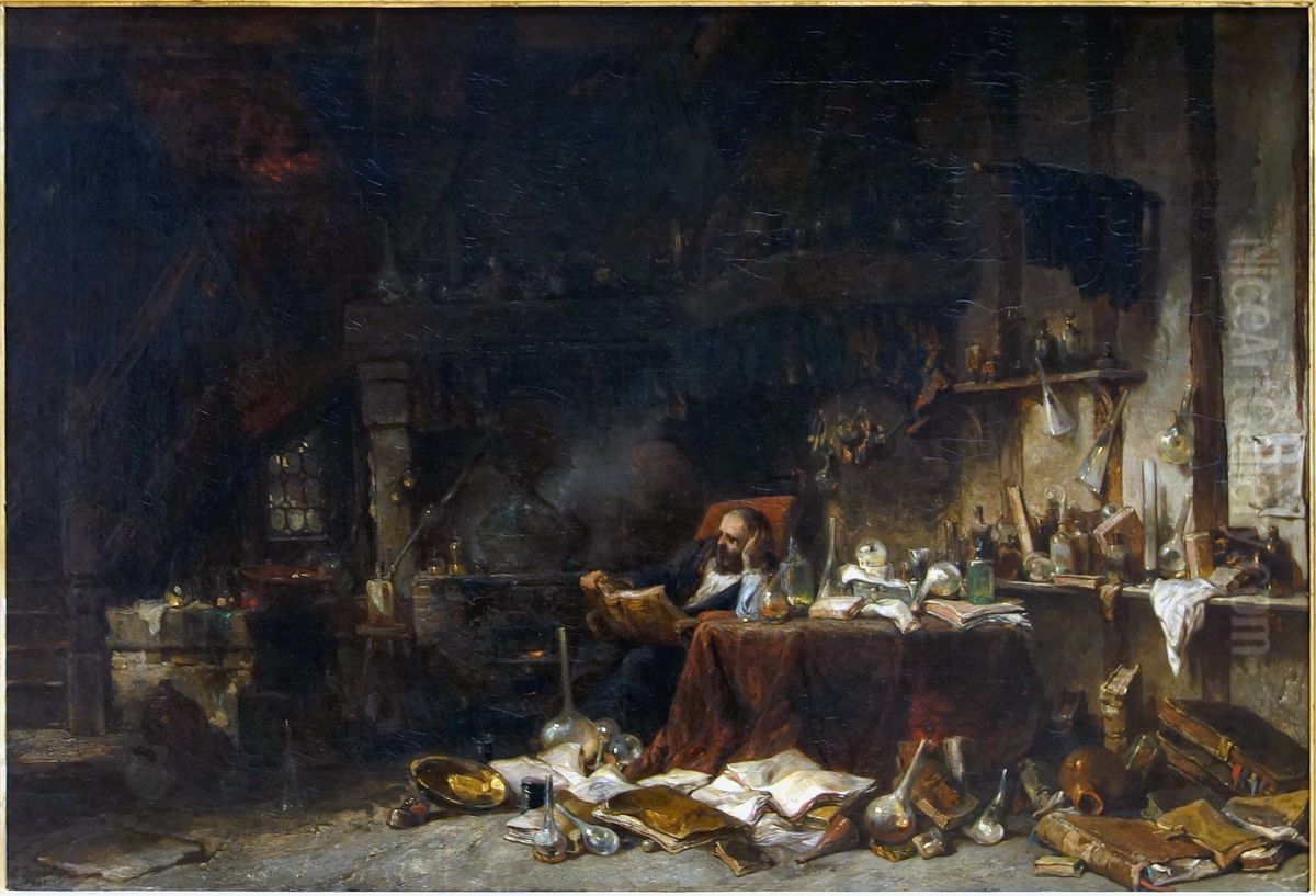Le cabinet d'un alchimiste Oil Painting by Eugene Isabey