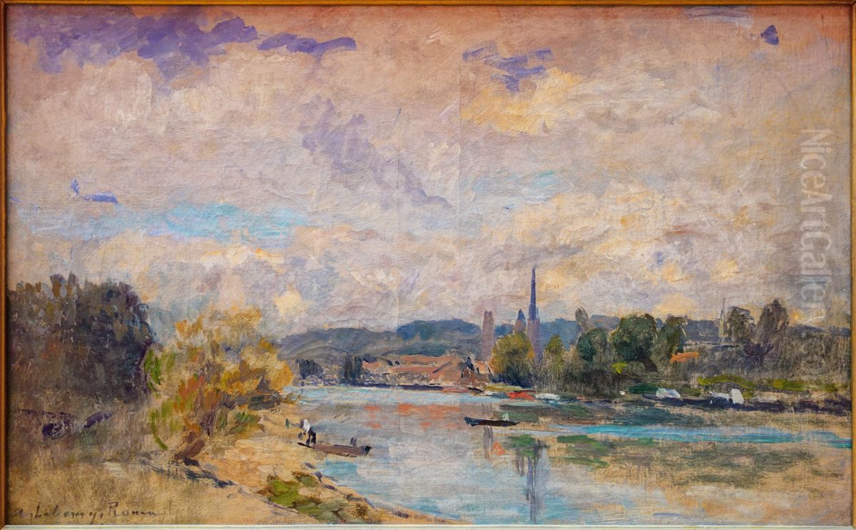 L'Ile Lacroix a Rouen Oil Painting by Albert Lebourg