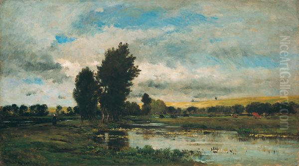 French River Scene Oil Painting by Charles-Francois Daubigny