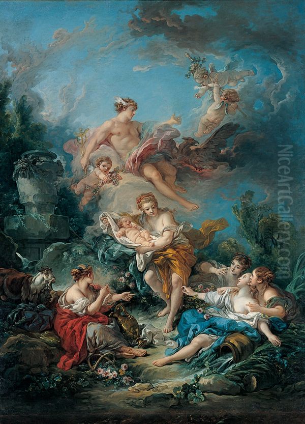 Mercury Confiding the Infant Bacchus to the Nymphs of Nysa Oil Painting by Francois Boucher
