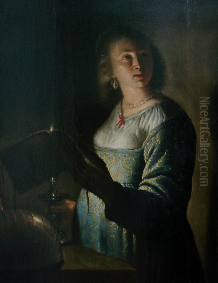 Jeune fille a la chandelle Oil Painting by Dutch