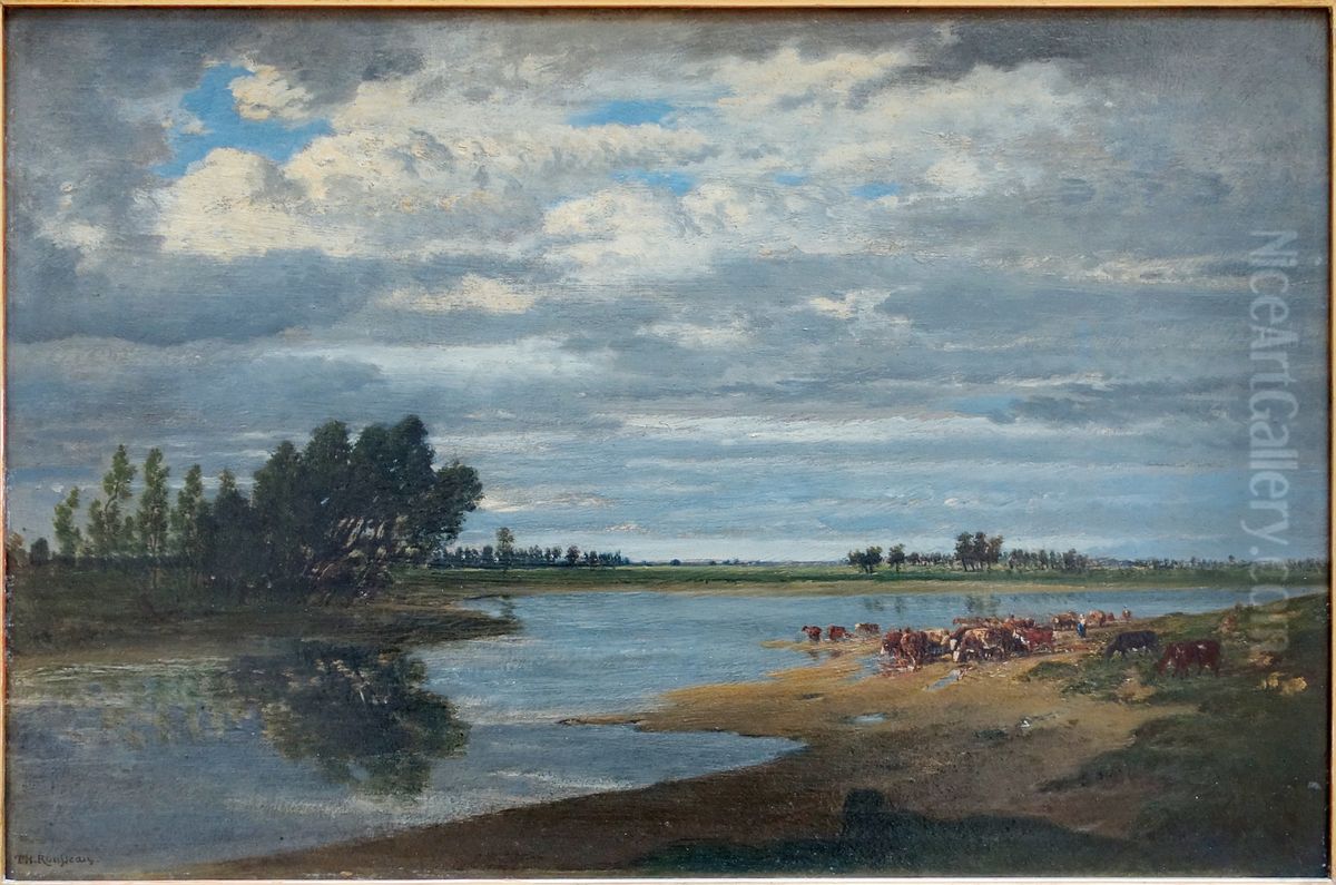La Seine a Villeneuve-Saint-Georges Oil Painting by Theodore Rousseau