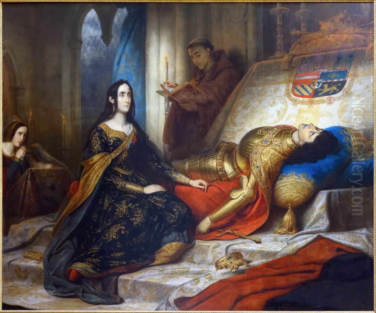 Jeanne la Folle attendant la resurrection de Philippe le Beau son mari Oil Painting by Charles de Steuben