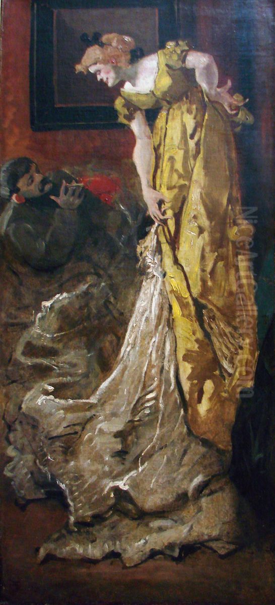 Dans l'atelier la pose du modele (d'apres l'Atelier d'Alfred Stevens) Oil Painting by Henri De Toulouse-Lautrec
