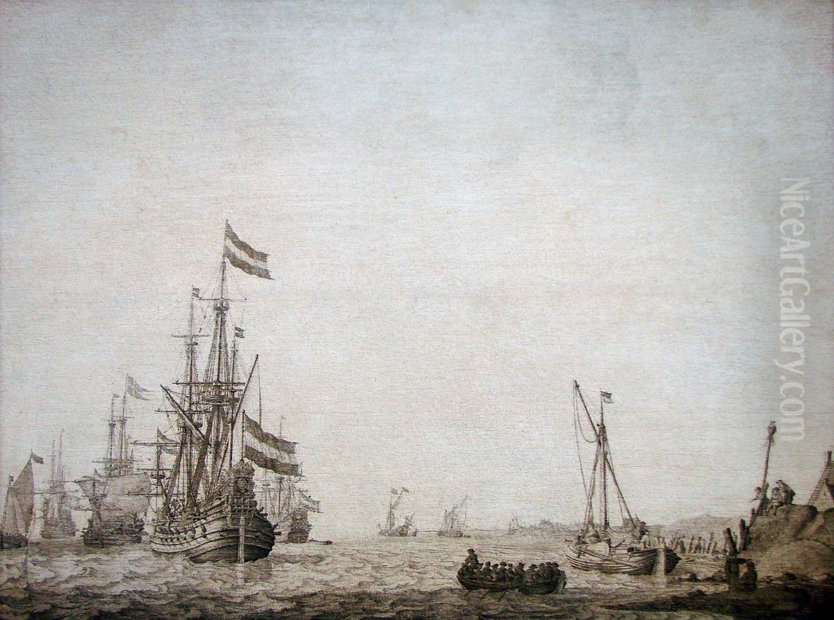Marine. Oil Painting by Willem van de, the Elder Velde