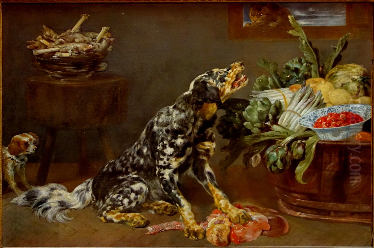 Chien dans une cuisine Oil Painting by Paul de Vos