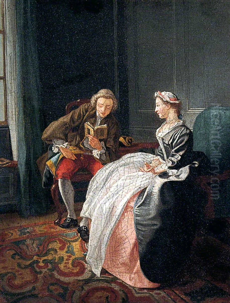 Le lecteur Oil Painting by Hubert-Francois Gravelot