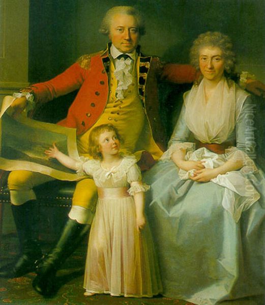 Portrait of Peder Anker (1749-1824), his spouse Elisabeth and their daughter Karen Oil Painting by Jens Juel