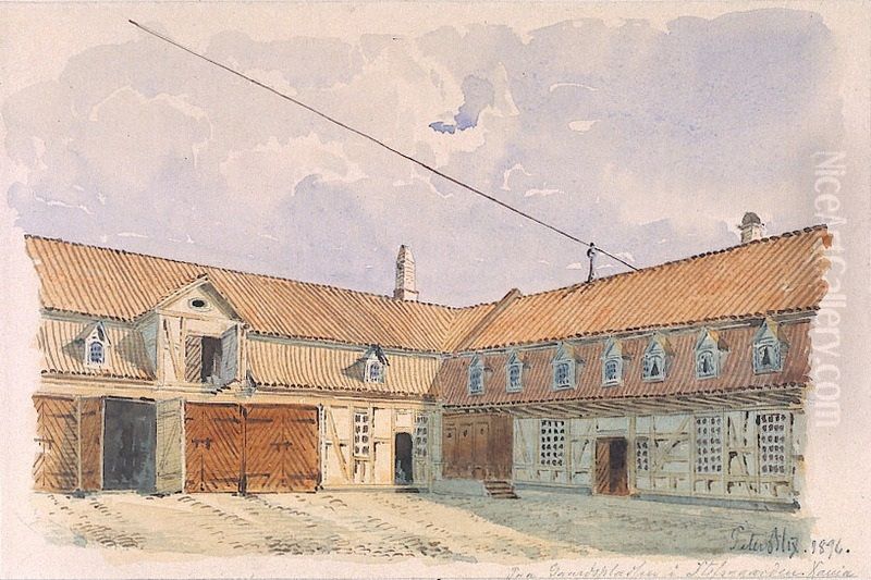 Stiftsgarden, Radhusgt. 13, gardsinterior Oil Painting by Peter Andreas Blix