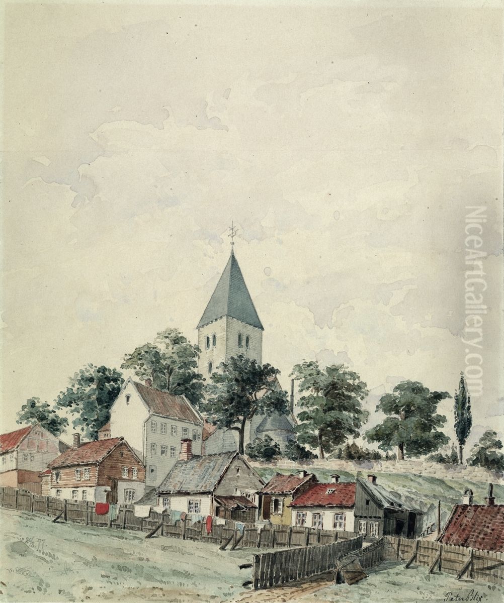 Telthusbakken og Gamle Aker kirke Oil Painting by Peter Andreas Blix