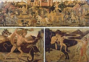Three panels adorning a Wedding Cassone