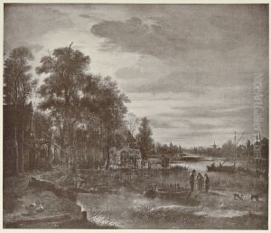 Moonlight River landscape with figures