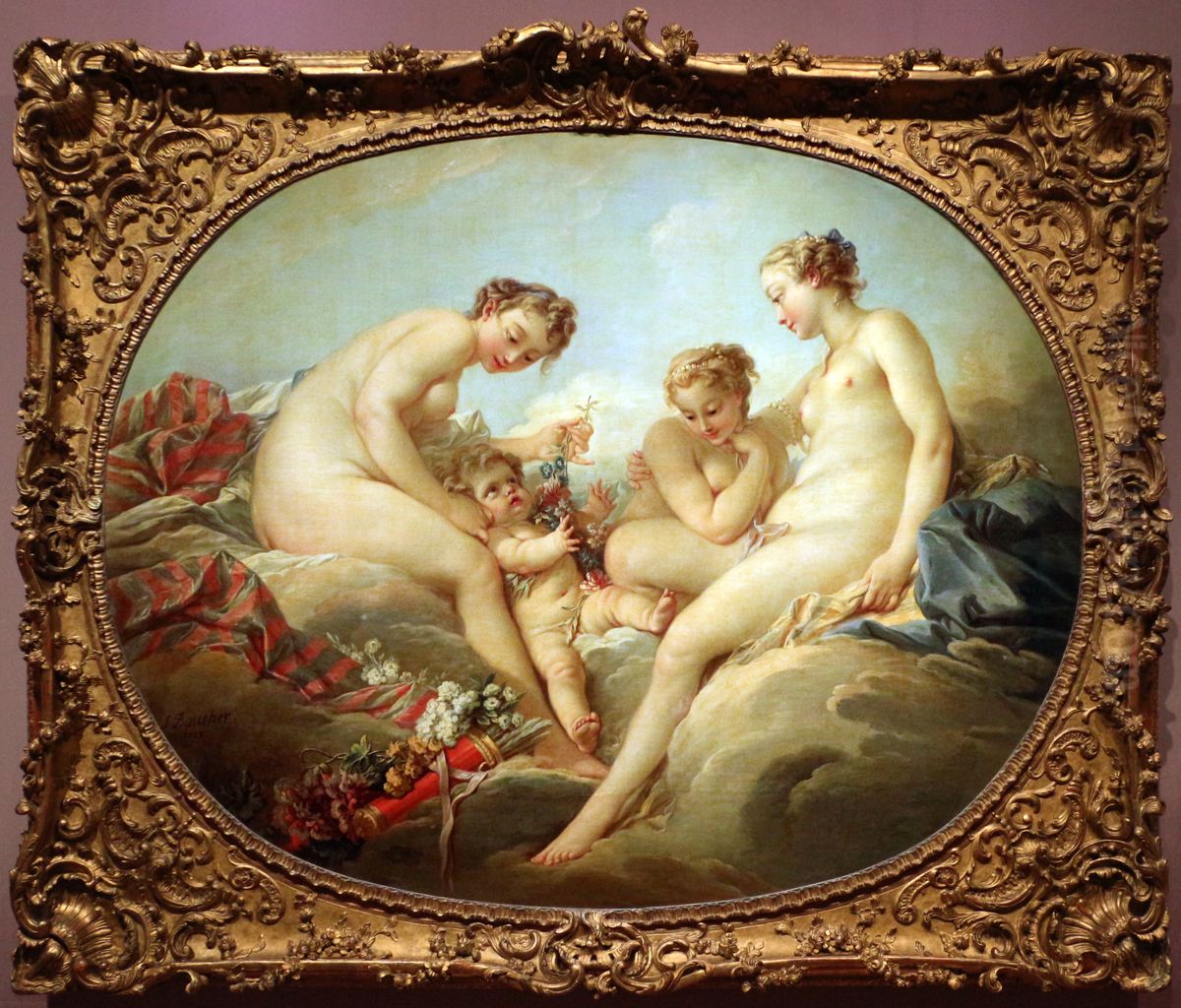 Cupid and the Three Graces Oil Painting by Francois Boucher
