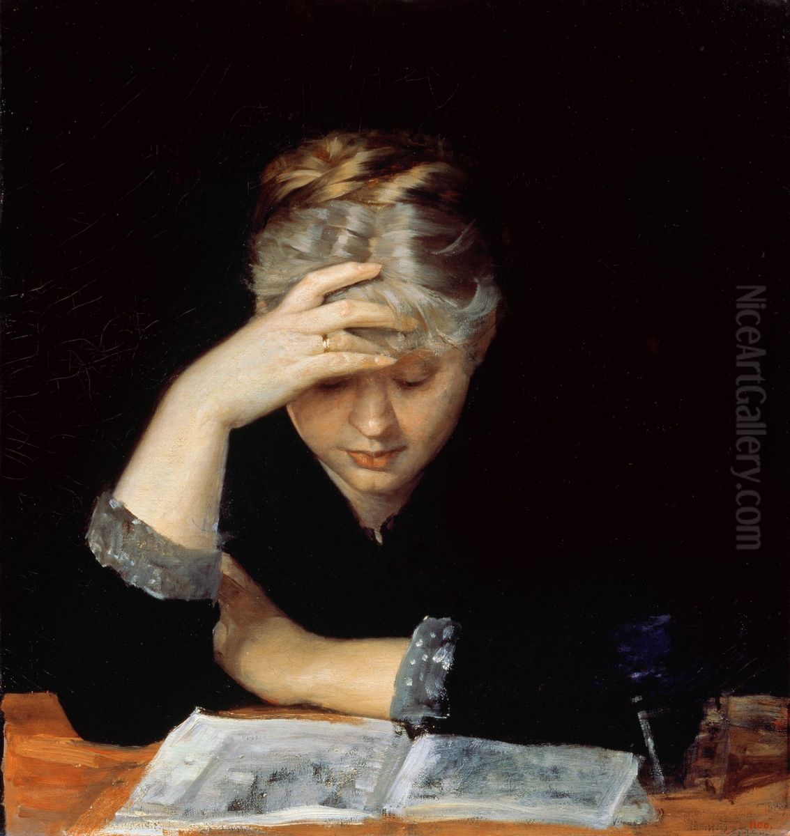 At a book Oil Painting by Marie Bashkirtseva