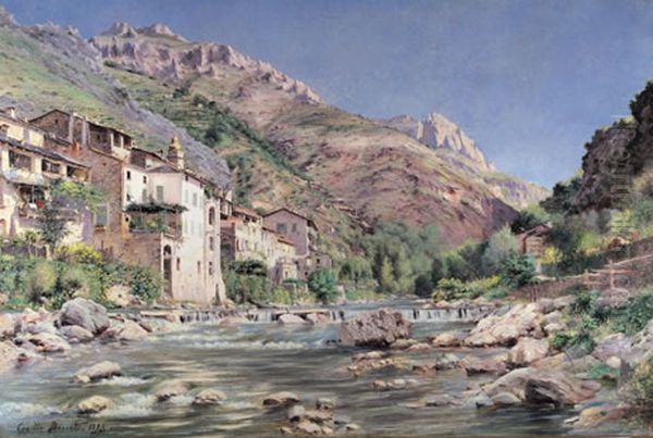 La Roya au village de Fontan Oil Painting by Cyrille Besset