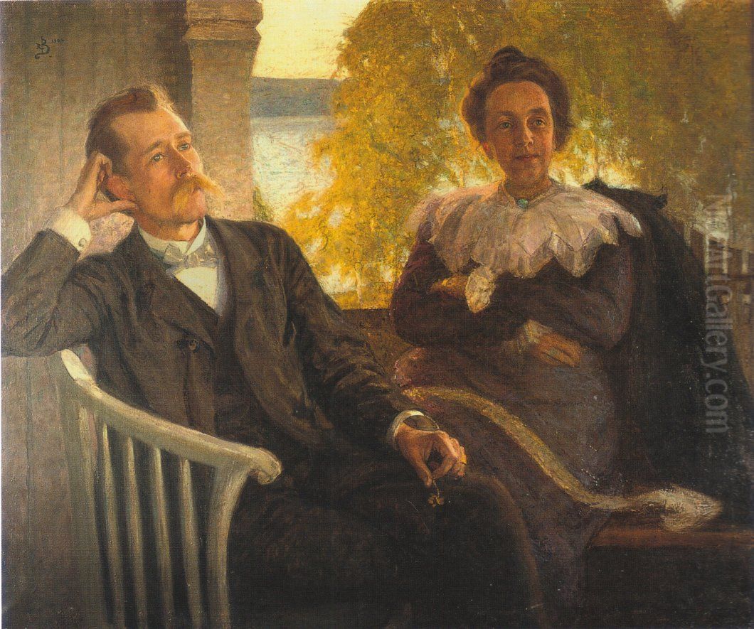 Author Per Hallstrom and his wife Helga Oil Painting by Richard Bergh