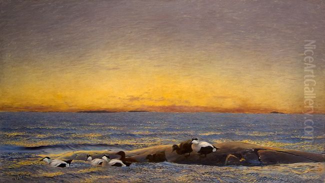 Morgonstamning vid havet Oil Painting by Bruno Andreas Liljefors