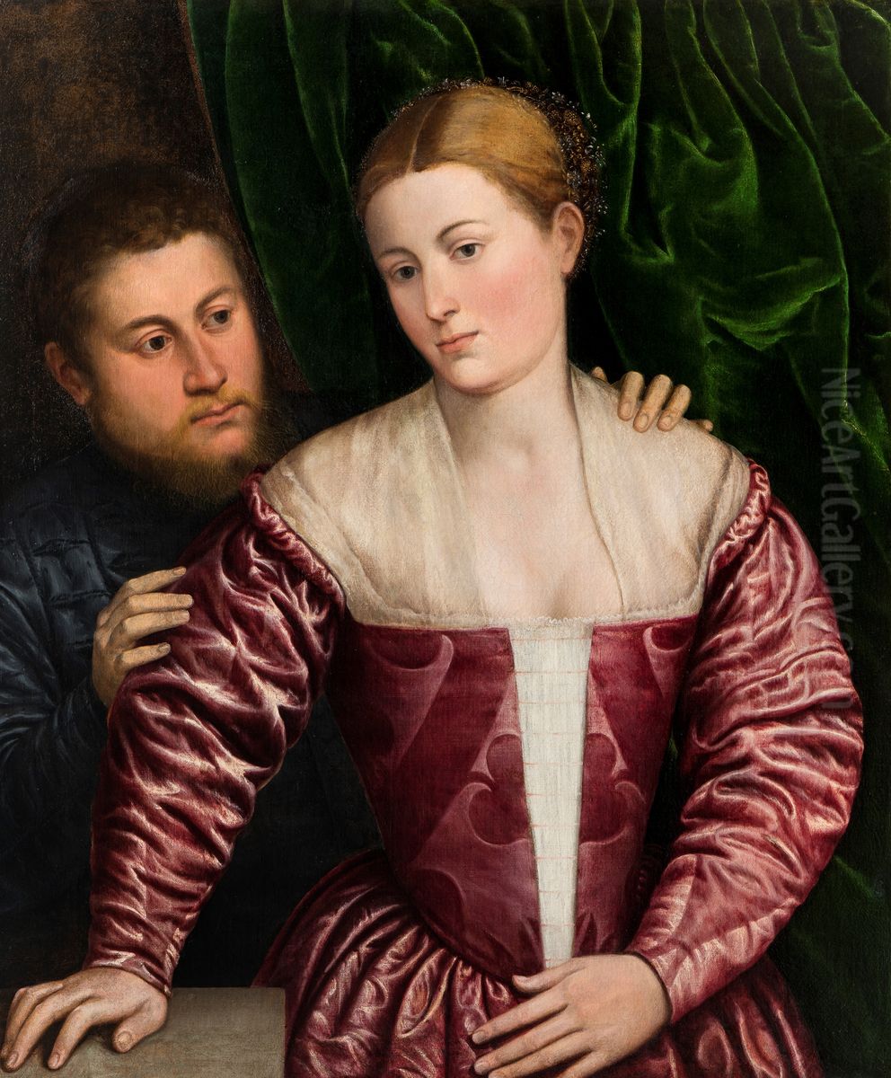Double Portrait of a Venetian Woman and her Cavalier Oil Painting by Paris Bordone
