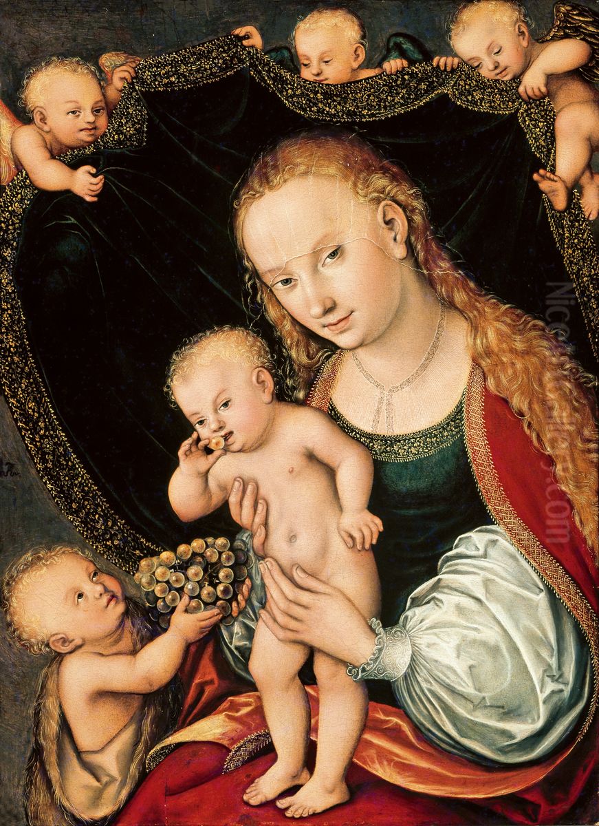 Madonna and Child with the Infant John the Baptist and Angels Oil Painting by Lucas Cranach the Elder