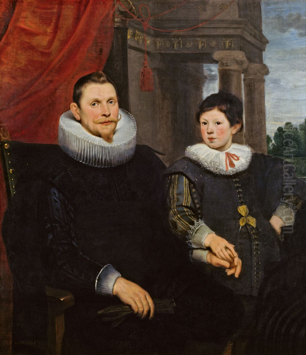 Dobbeltportraet af en far med sin son Oil Painting by Cornelis De Vos