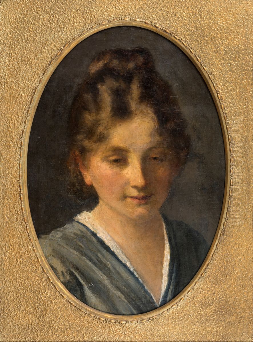 Portrait Study of a Young Girl (Miss Karen Poulsen) Oil Painting by Frans Schwartz
