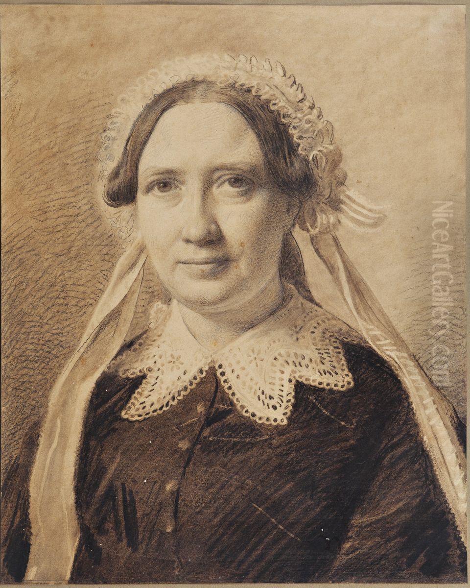 Portrait of Frederikke Vilhelmine Hage, nee Faber Oil Painting by Constantin Hansen