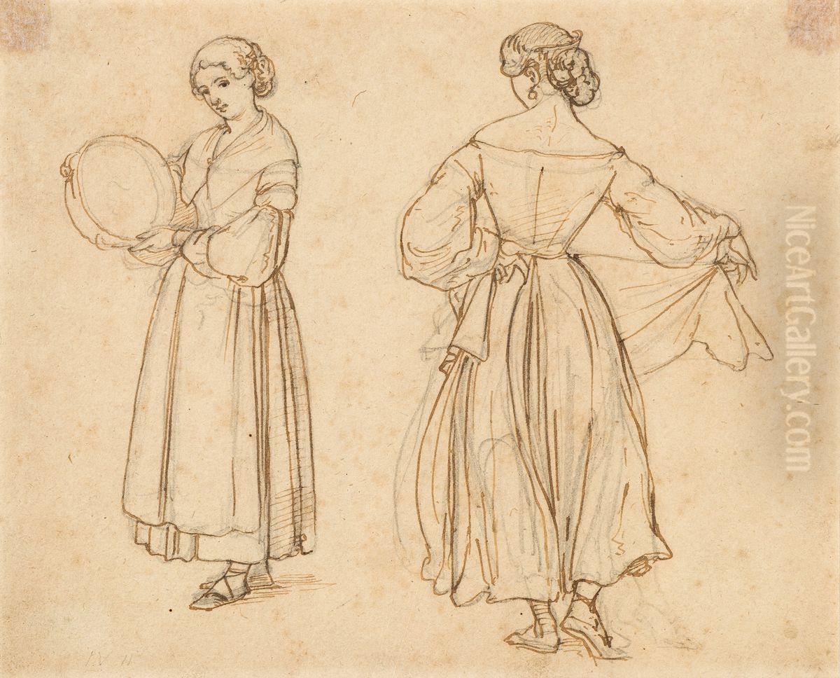 Drawn Study for Roman Woman Dancing Oil Painting by Wilhelm Marstrand