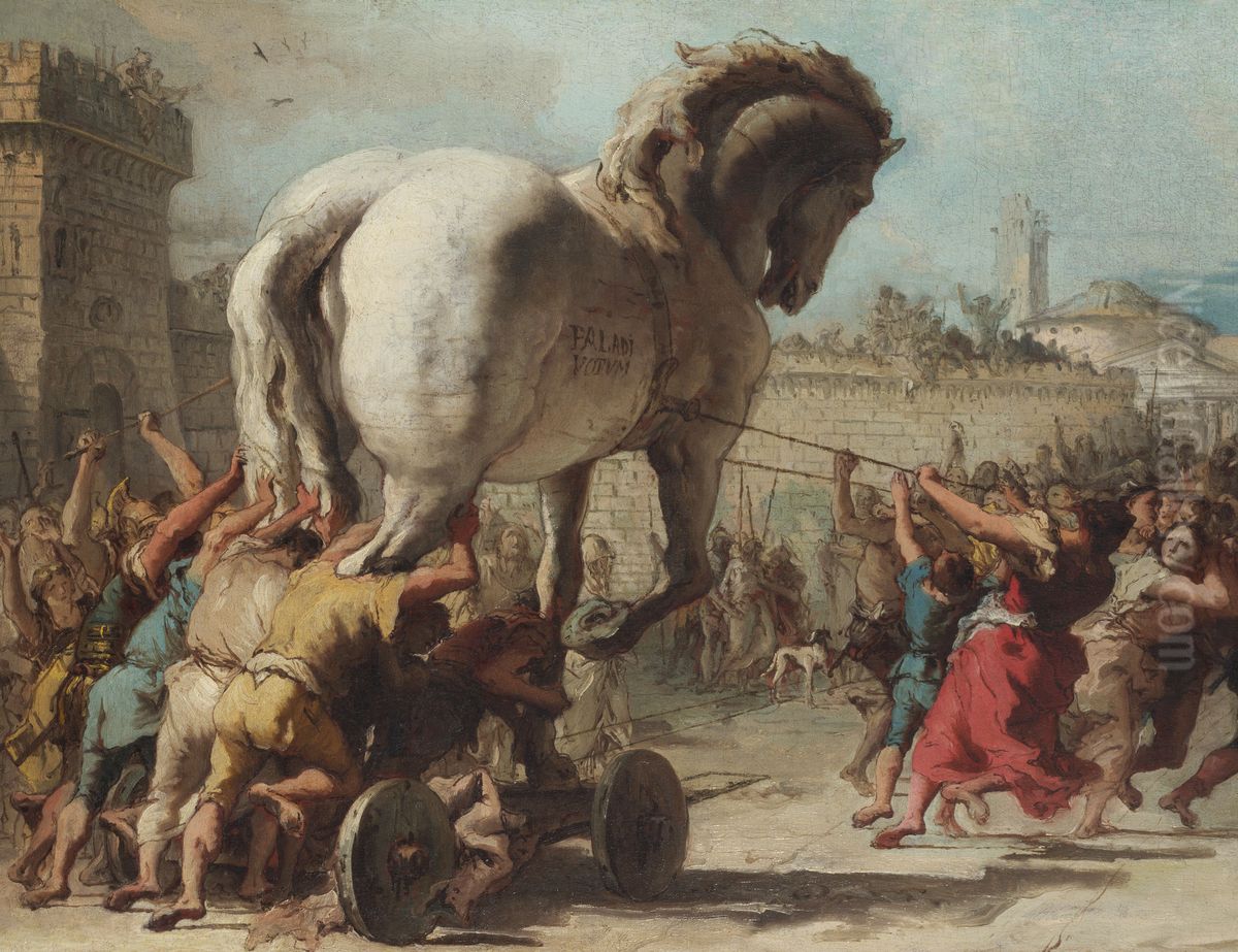 The Procession of the Trojan Horse in Troy Oil Painting by Giovanni Domenico Tiepolo