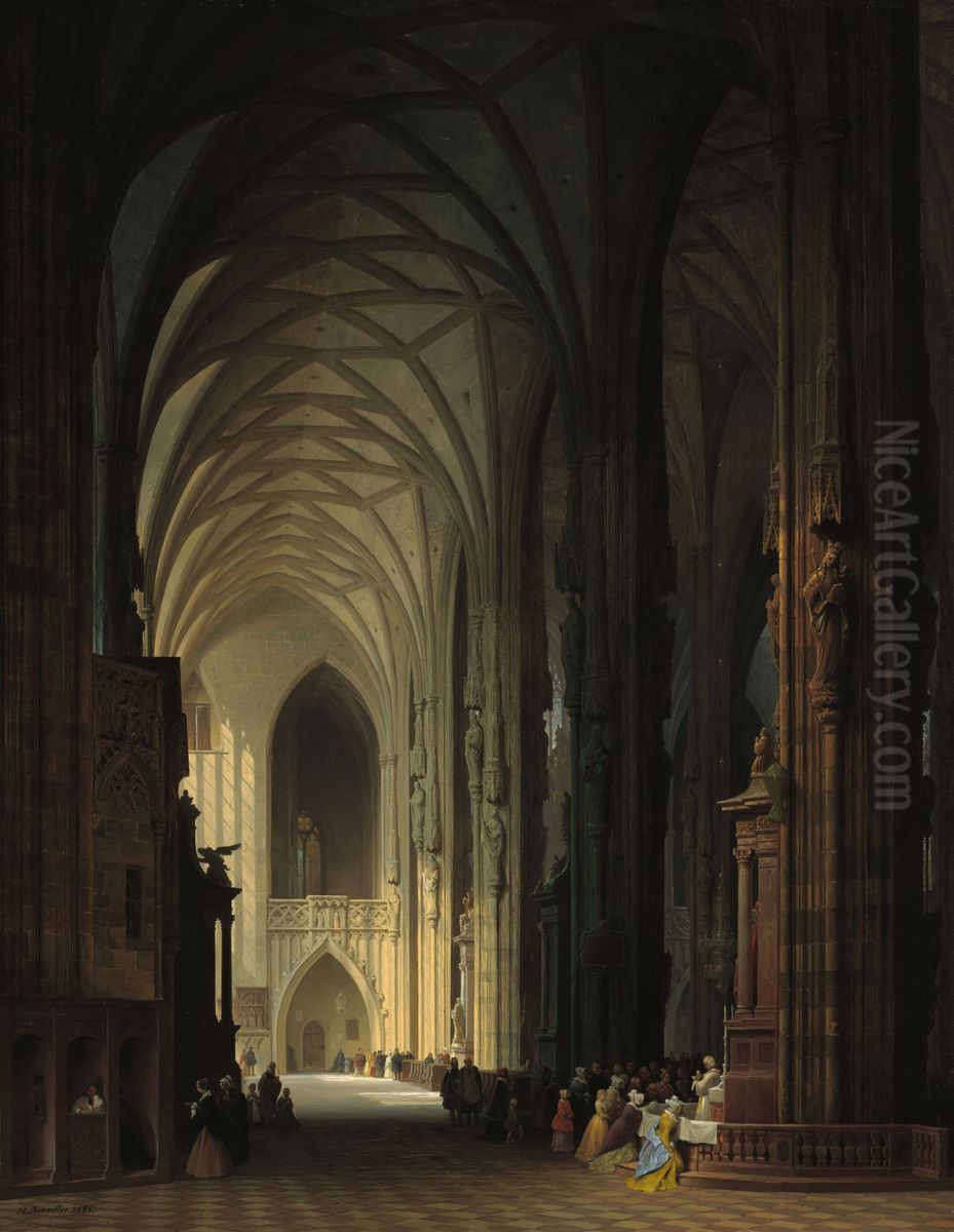 Das Innere der Stephanskirche in Wien Oil Painting by Max Emanuel Ainmiller