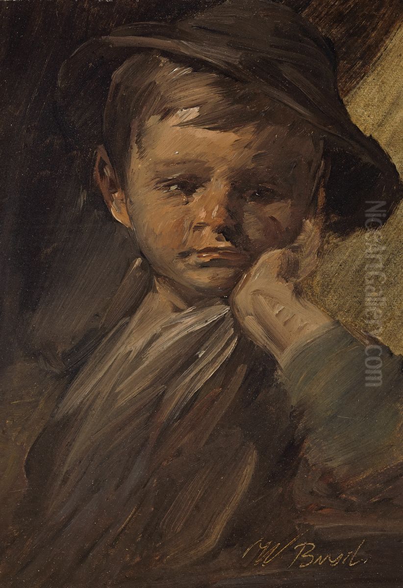 Bildnis eines Knaben mit grossem Hut Oil Painting by Wilhelm Busch