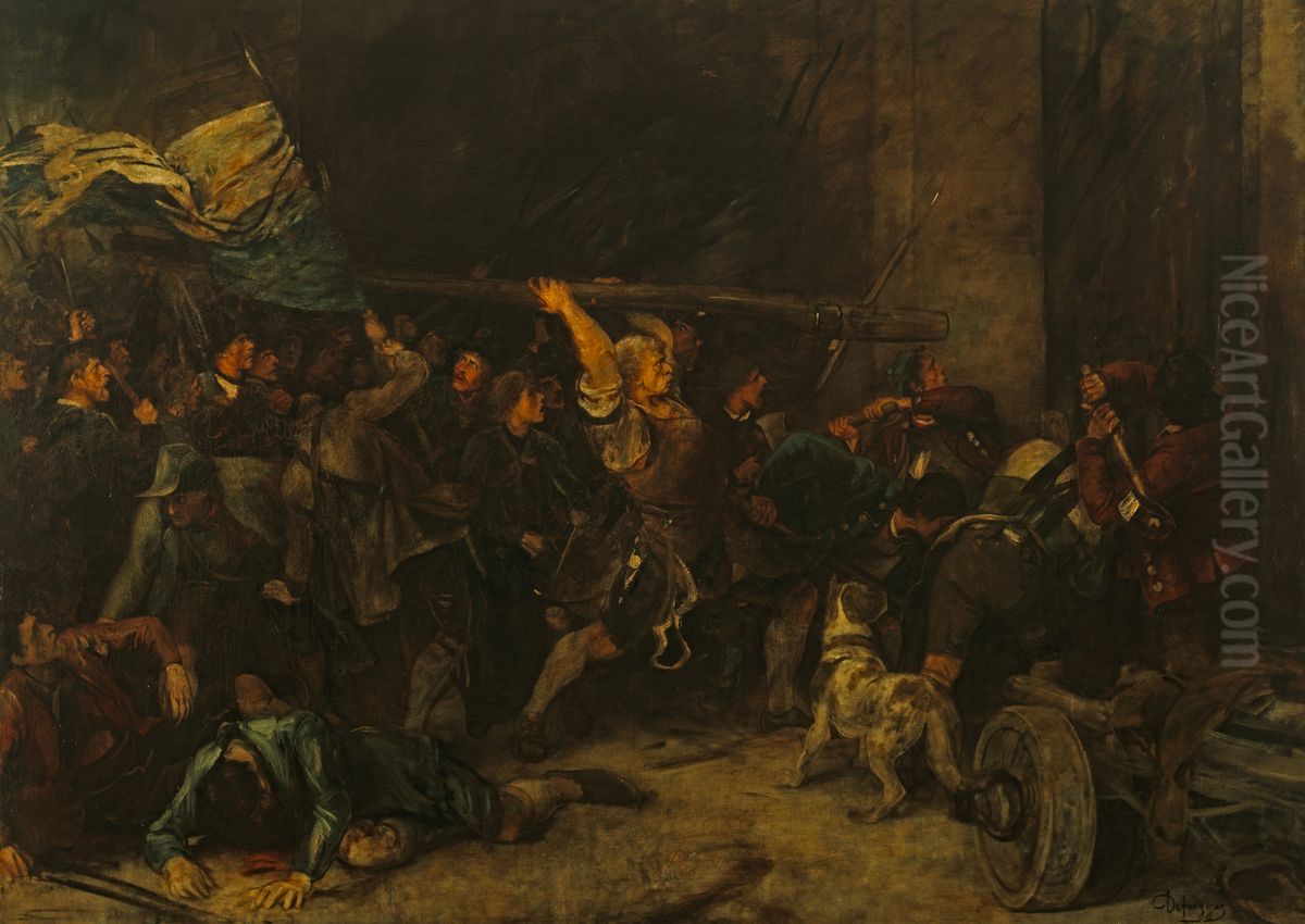 Die Ersturmung des Roten Turmes in der Sendlinger Bauernschlacht 1705 Oil Painting by Franz Defregger