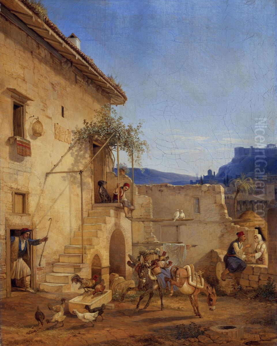 Haus in Athen Oil Painting by Carl Wilhelm von Heideck